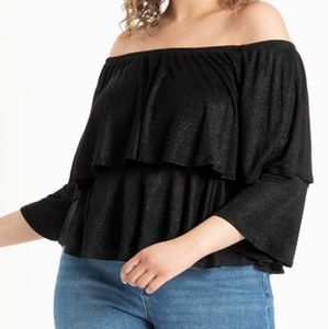 Off The Shoulder Metallic Black Blouse